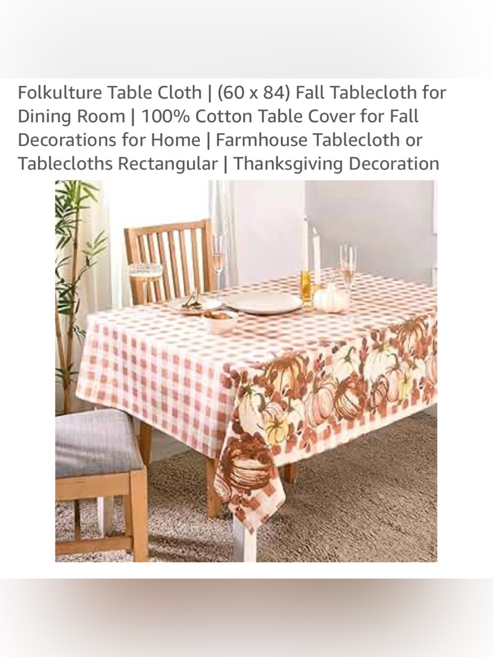 Fall Harvest Checkered Tablecloth with Pumpkin Border - White & Brown